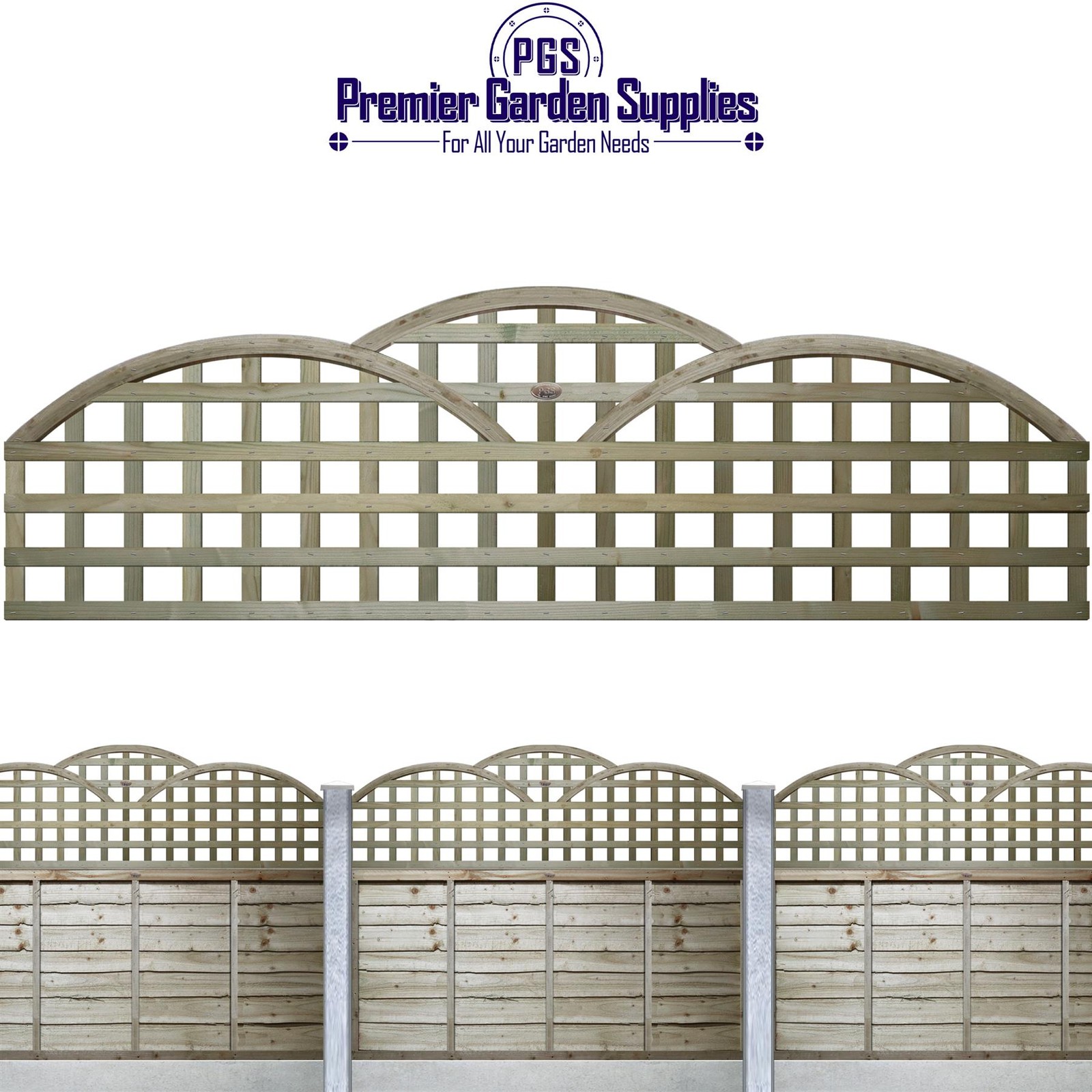 6ft x 1ft Triple-Dome Privacy Square Wooden Trellis Panel Lattice