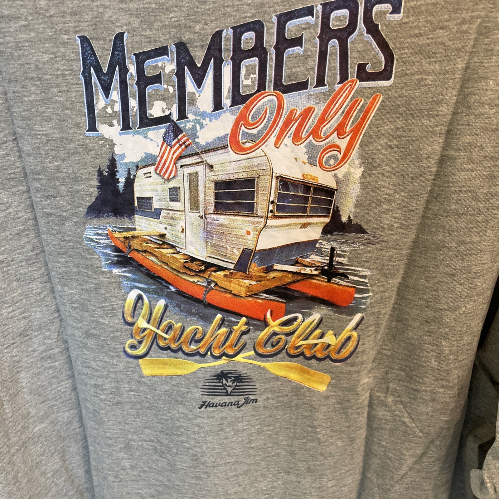 Havana Jim Members Only Yacht Club Graphic Long Sleeve Shirt Gray XXL