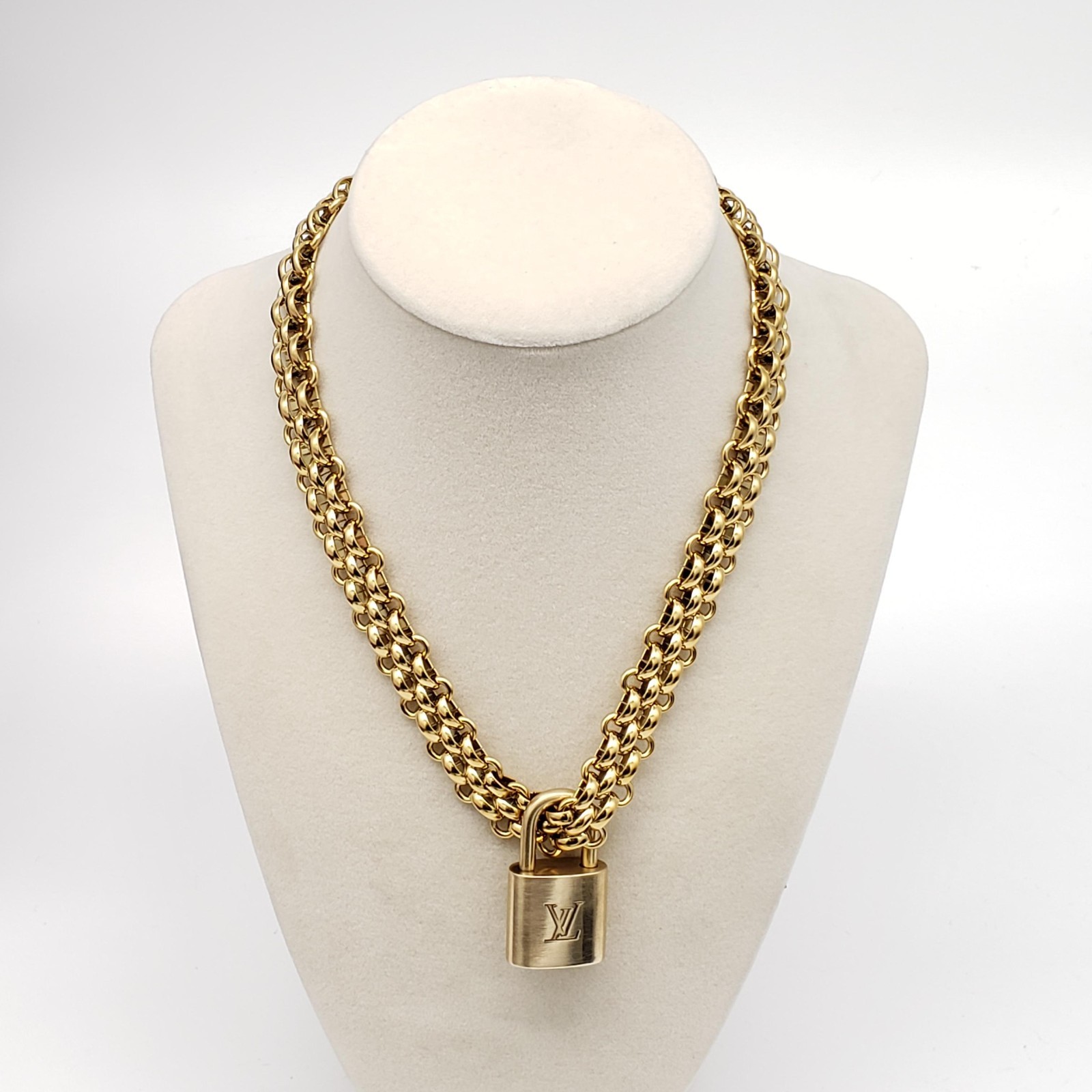 Authentic Louis Vuitton Gold Padlock w/ Unbranded Fashion Stainless Steel Chain