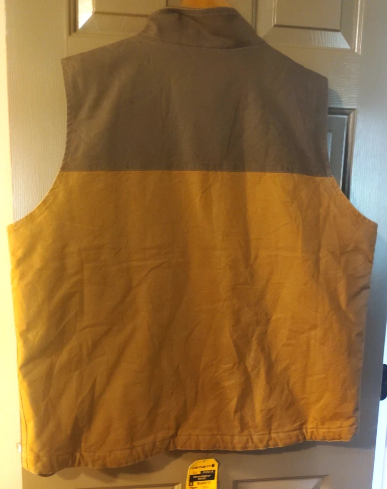 全新 Carhartt Duck 帆布绝缘灯芯绒领背心 宽鬆棕色 男式 XL 码 — 第 2/4 张图片