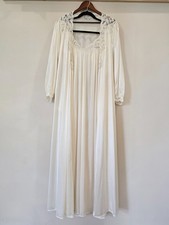 VTG Miss Elaine Ivory Lace Ruffle Peignoir Robe Nightgown 2Pc Set Sz L USA Bride