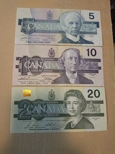 1ea Rare Canadian 20 10 5 Dollar Bill Paper Money Birds Banknotes 1980s readDESC
