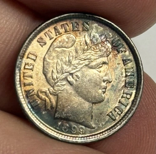 Mint State 1899-P Barber Silver Dime w/ Multiple Die Cracks! U.S. 10c Coin BU