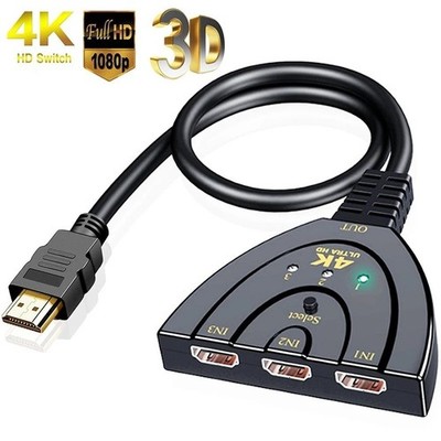 3in1 HDMI Splitter Switch 4K Ultra HD UHD Verteiler Umschalter Hub Adapter Kabel