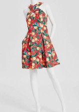 Vince Camuto Women's Red Printed Halter Fit & Flare Dress Size 6