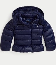 Ralph Lauren Girls Blue Down Preplum Jacket, SZ3 NWT