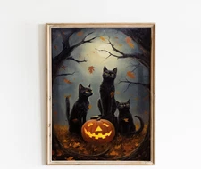 Spooky Halloween Black Cats Print, Halloween Printable Wall Art, Fall Wall Art