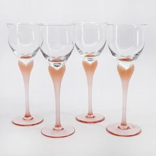 Set of 4 Mikasa 'Sea Mist' Coral Frosted Stem Fluted Wines Glasses