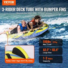 New Towable Tube New Boating, 1-3 Riders Inflatable Towable Tube with Bumper Fi