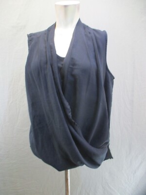 NWT GNW Size L Women BLK Sleeveless Loose Draped Stretch High-Low Casual Top 976
