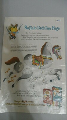 1964 NABISCO WHEAT HONEYS/RICE HONEY'S AD PAGE  BUFFALO BEE FUN PAGE- HORSE