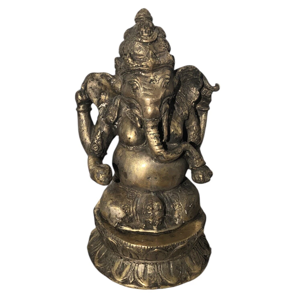 ANTIGUA ESTATUA DE GANESHA - Estatuilla de latón Ganesh India hindú Dios espiritual Insencia Foto 3 de 4