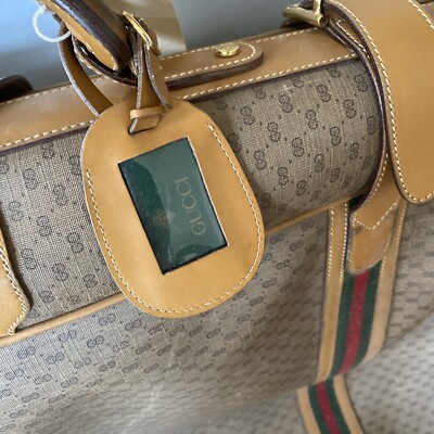 Vintage Gucci Brown Leather Soft Suitcase Luggage Stripes 31 Vintage Gucci Brown Leather Soft Suitcase Luggage Stripes 31