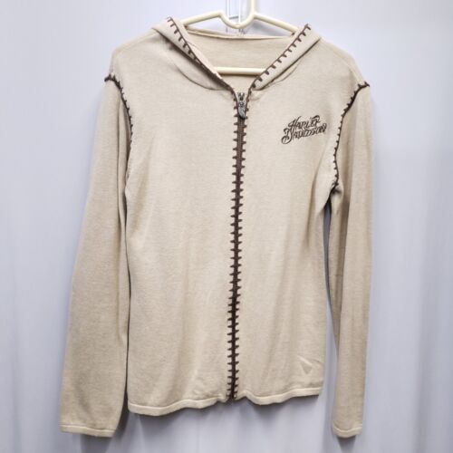 Harley Davidson Women's Full Zip Lightweight Tan Hoodie HD Back Logo Sz L