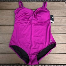 TYR Women's Durafast Purple Twisted Bra Control Fit One Piece Swimsuit Sz 22 New