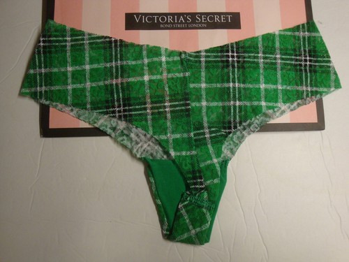 NEW VICTORIA'S SECRET PINK NO SHOW SOFT LACE THONG GREEN/WHITE/BLACK PLAID SZ M - Picture 2 of 2