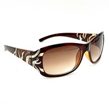 Designer Oval Wrap Sunglasses Brown Floral Gold Artsy Gem Accent Fashion Frame