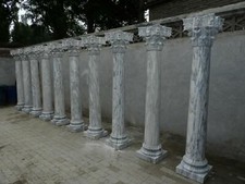 BEAUTIFUL HAND CARVED CARRARA MARBLE ACANTHUS CARVED ESTATE COLUMNS - XO96