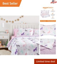 Versatile Kid's Purple Unicorns Bedding Set - Full/Queen, Machine Washable