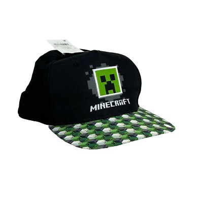 Minecraft Creeper Baseball Cap Youth One Size Black Green Snapback Hat NWT