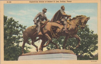 Robert E Lee Equestrian Statue Dallas TX UNP Linen Postcard