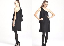 Michael Kors Black One Shoulder Pleated Tiered Dress S