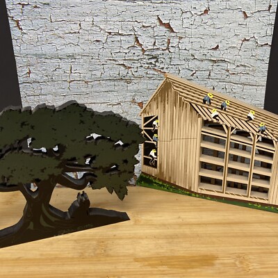 Vtg The Cats Meow Style Lot Of 2-Amish Barn Raising & Tree Shelf Sitters Sheilas