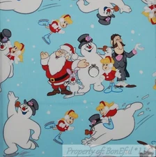BonEful Fabric FQ Cotton Quilt VTG Blue Winter Frosty the Snowman Xmas Girl Boy