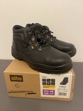 SiteSlate Black Leather  Safety Boots Steel Toe Cap Boots Size UK 11 New Boxed