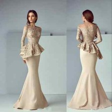 Mother Of The Bride Dresses Round Neck Mermaid Long Sleeves Lace Appliques Gowns