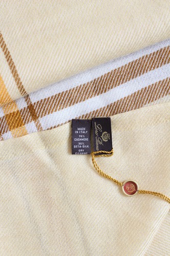 NEW! LORO PIANA yellow Kent silk cashmere knit striped checked scarf shawl stole - Picture 11 of 12