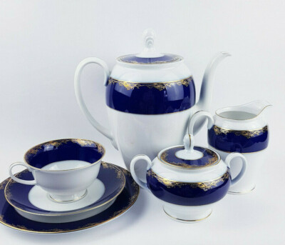 ROSENTHAL Vintage Kaffeeservice 12 Personen Aida Vollkobalt Gold Selb Germany