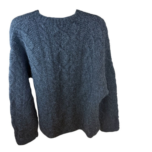 Vtg J Crew Men Sz XL 100% Wool Dark Gray Cable Knit Crew Neck Sweater Oarsman - Picture 3 of 11