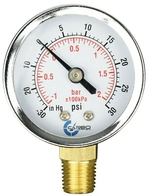 CARBO INSTRUMENTS 2" Vacuum Gauge - Chrome Plated Steel Case, 1/4" NPT, Lower Mnt. -30Hg/+30 psi
