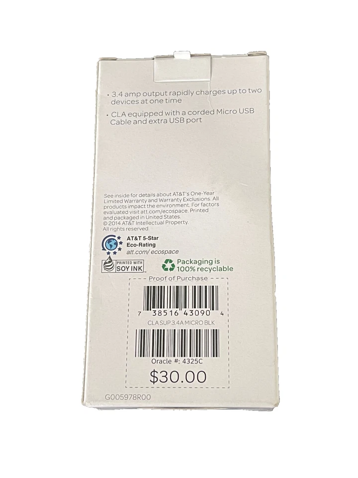 AT&T Car Charger Micro-USB w/ Extra USB-A Port - Black - Image 2 of 2