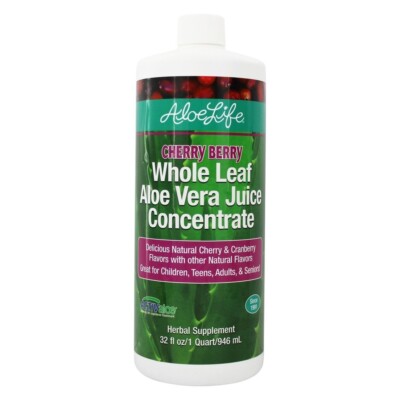 Aloe Life Organic Whole Leaf Aloe Vera Juice Concentrate, Cherry Berry, 32 Ounce