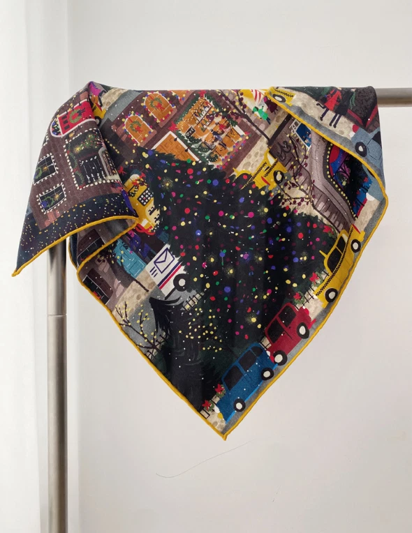 Bufanda envolvente 70 % cachemir 30 % seda estampado navideño chal estampado doble cara 68x68 cm Foto 4 de 4