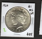 1924 - $1 Peace Dollar- GEM BU