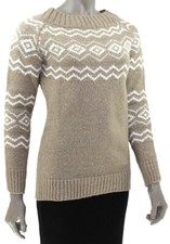 Ladies JUMPER Beige PULLOVER Boat Neck KERSH Wool Blend FAIR ISLE Sweater M nwot