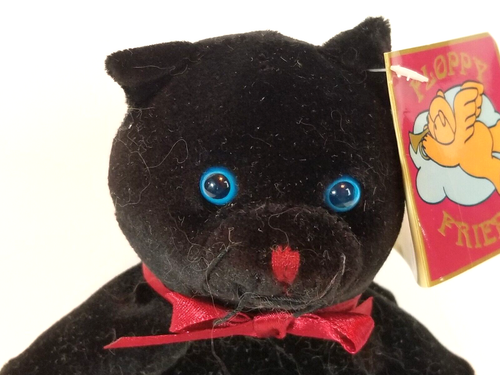 Floppy Friends Vintage "KIPLING" Black Cat Plush Black with Red Bow & Hearts - Picture 3 of 8
