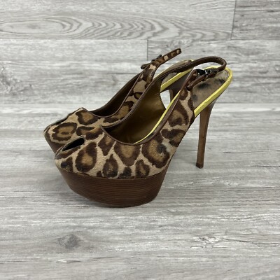 Sam Edelman S Novato Women's Leopard Slingback Heels sz Pony Cow Hair 
