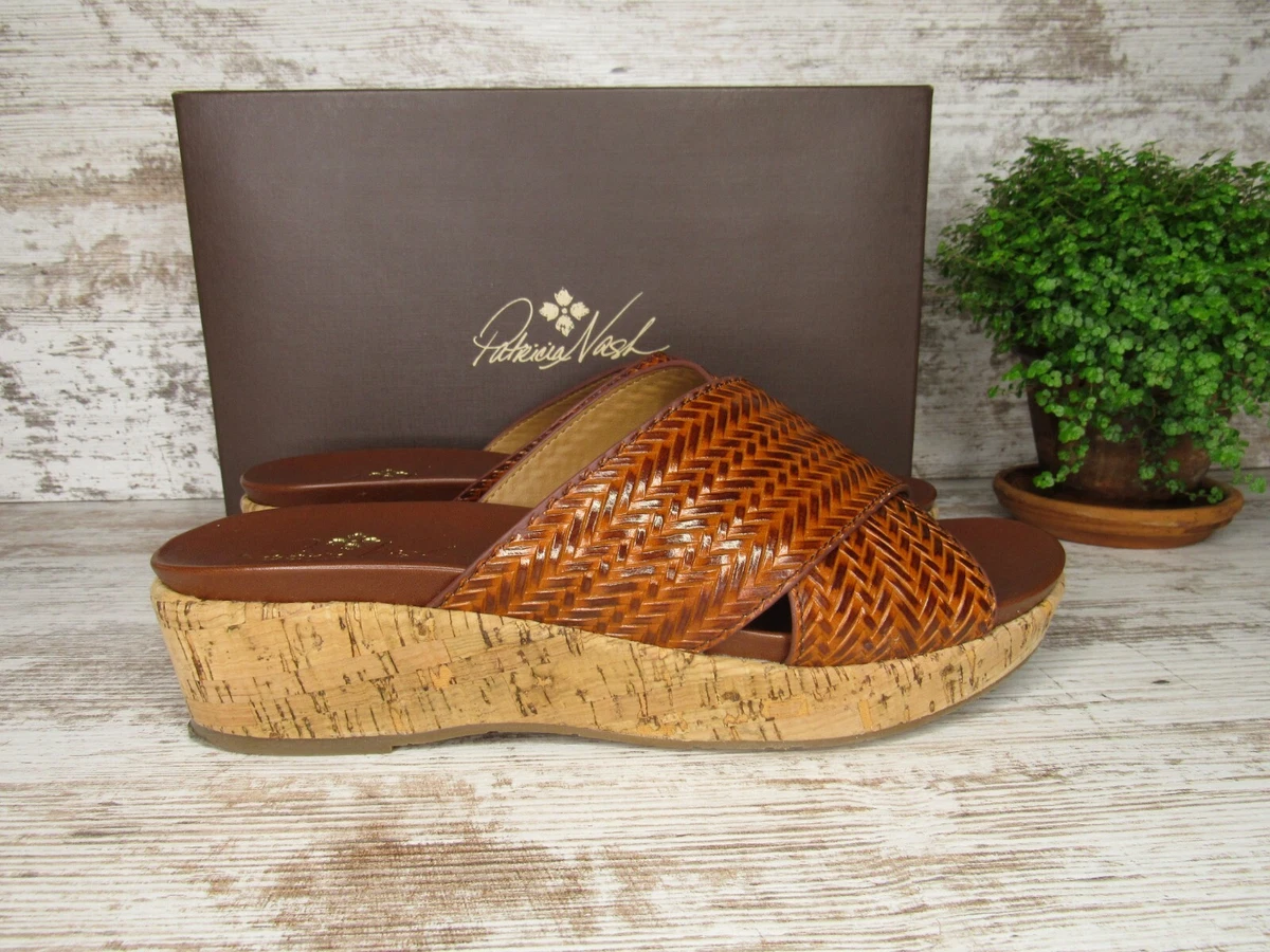 New Women s Patricia Nash Luca Cognac Leather Wedge Slide