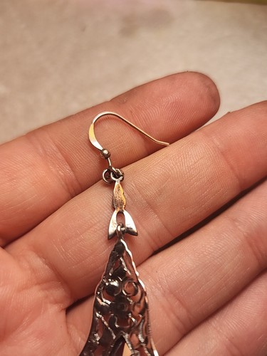 Amethyst Sterling Silver Filigree Victorian Earrings Antique Artisan Faceted - Picture 14 of 15