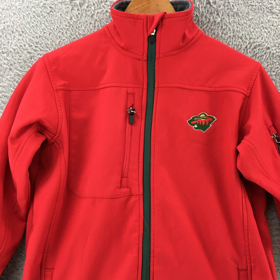 Minnesota Wild NHL Fleece Lined Jacket Mens Small Red Zipped Pockets Mock Neck - Image 2 of 4