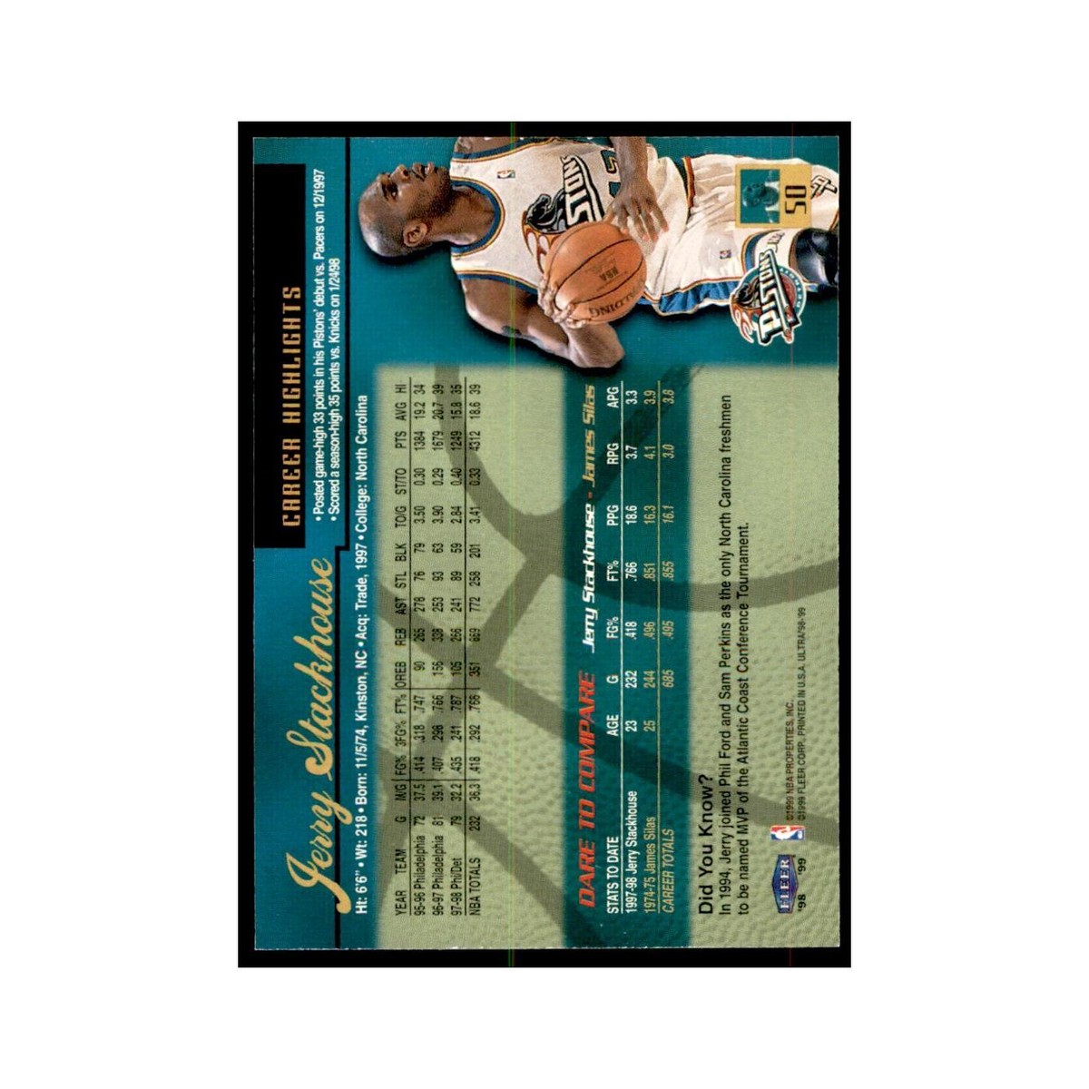 1998 Fleer Ultra Jerry Stackhouse Basketball Cards #50.0 | eBay