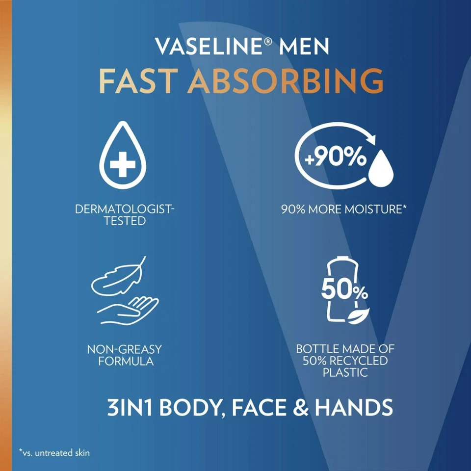 2pk Vaseline Men Fast Absorbing 3-in-1 Face, Hands & Body Lotion for Men, 20.3oz - Image 2 of 4