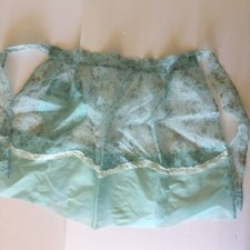 Vintage Half Apron - Blue Sheer With Lace Floral Design