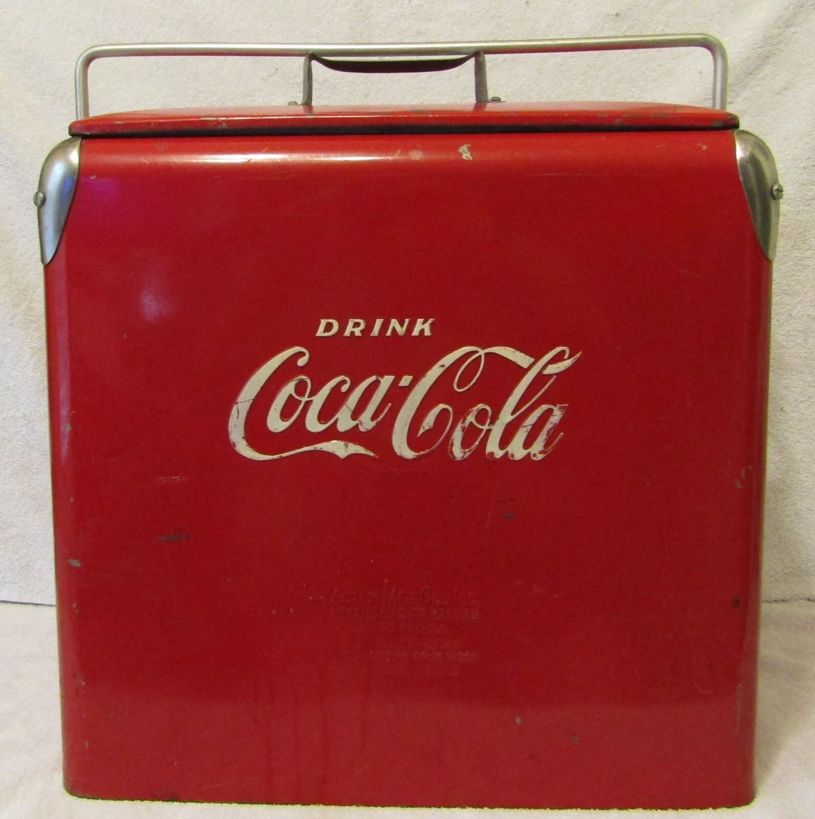 Antique Coca Cola Cooler and Tray Drink Coca Cola in Bottles Acton Mfg Co.