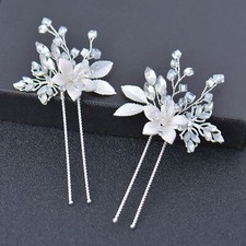 Bridal Wedding Hair Accessories for Brides 2Pieces Silver Bridal Hair Pins Rh...