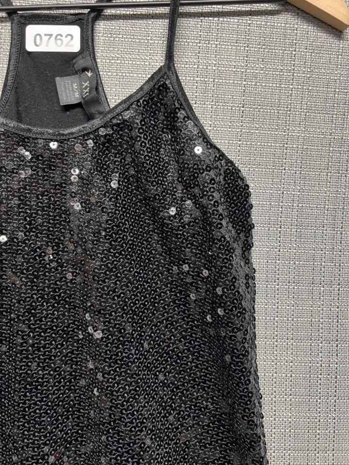 Forever 21 women's top black sleeveless sequence Size M Foto 3 de 4